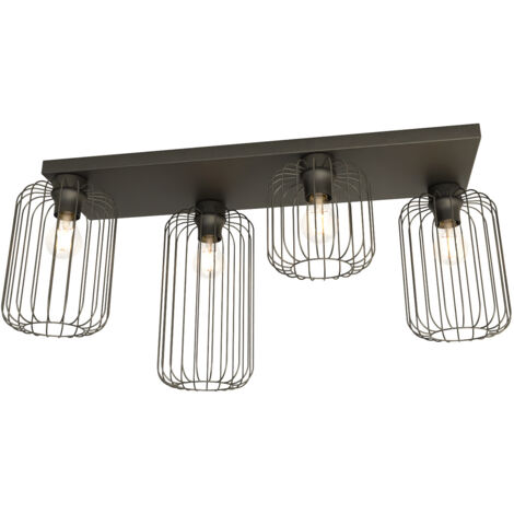 Plafonriera Minimal Industrial Vulcano 4 Luci Lineari Nera