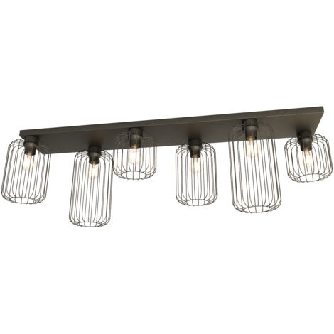 Plafonriera Minimal Industrial Vulcano 6 Luci Lineari Nera