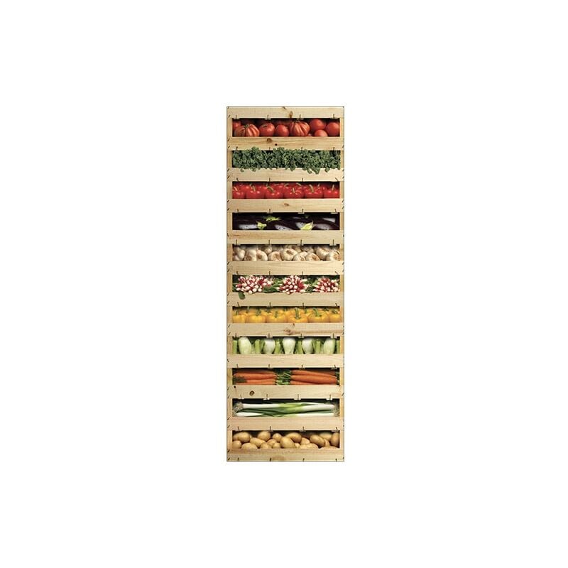 Sticker mural réfrigérateur, déco trompe l'oeil, caisses de légumes frais, 59,5 cm X 180 cm, décorez votre cuisine