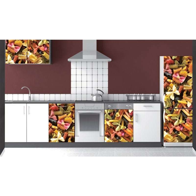 Plage - Sticker mural réfrigérateur, trompe l'oeil pâtes géantes, 59,5 cm x 180 cm - Décoration murale pour cuisine, déco originale et amusante.