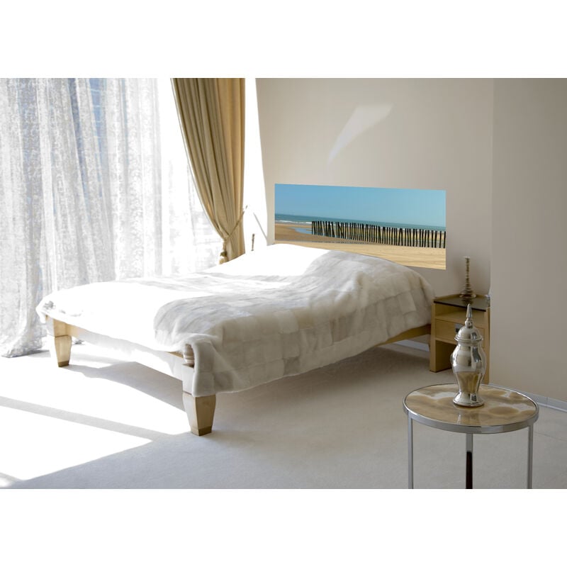 Autocollant mural pour tête de lit, photo de la Plage du littoral nord, bord de mer, 60 cm x 160 cm - Bleu