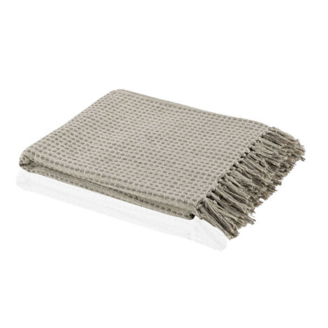 Plaid 100% Coton à Carreaux Marron et Ivoire à Franges