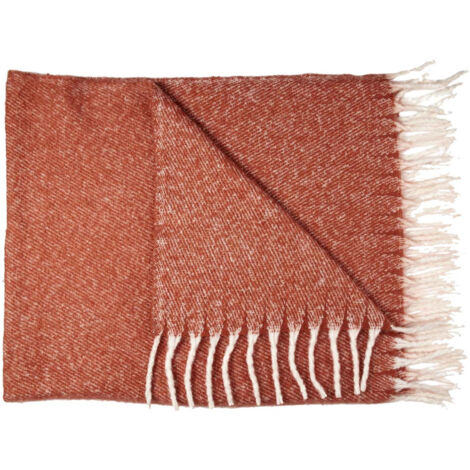 Plaid 120x150cm Chiné Terracotta avec Franges Blanches