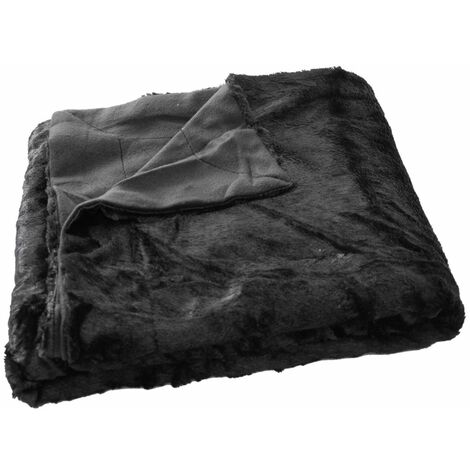 Plaid 125 x 150 cm - Fausse fourrure Loup  - Noir - Noir