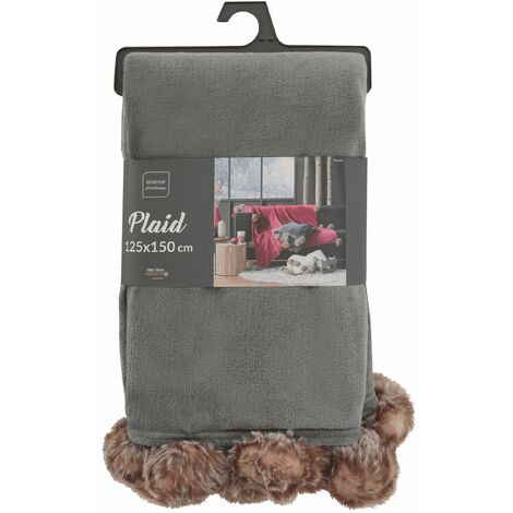 Plaid 125x150 - Pompons - Gris