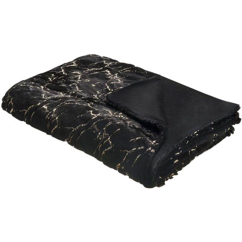 Couverture Couvre-lit Polyester Doré Motif Marbre 150x200 cm Noir Godavari