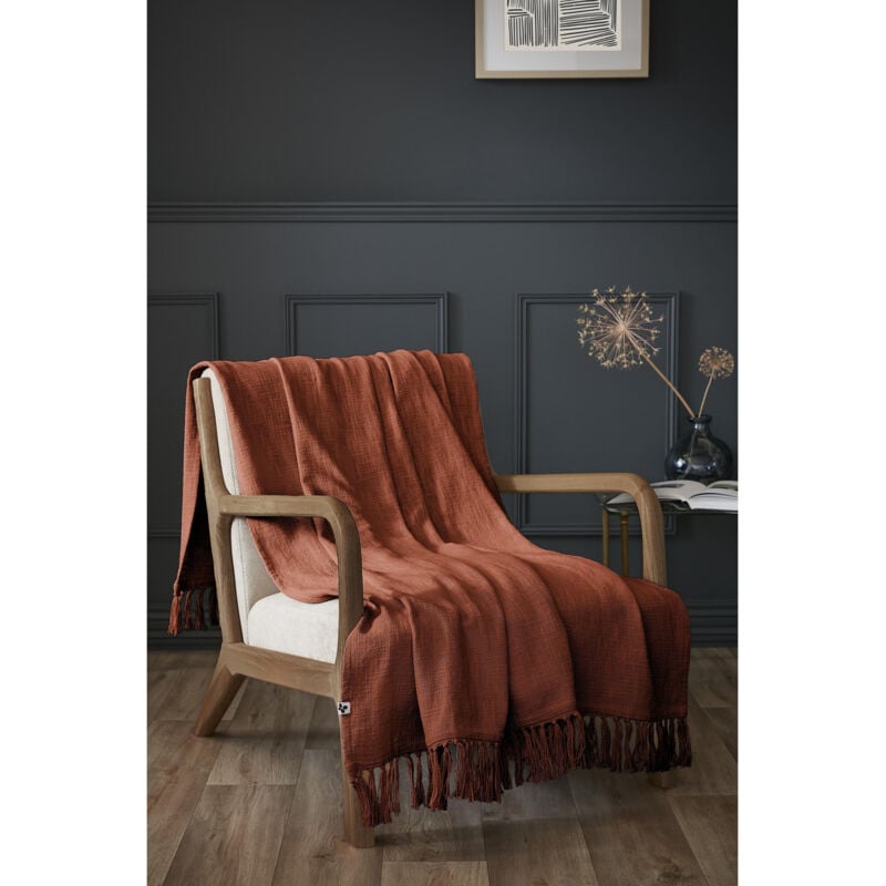 Plaid 130 x 160 cm en coton texturé Sixtine – Terracotta