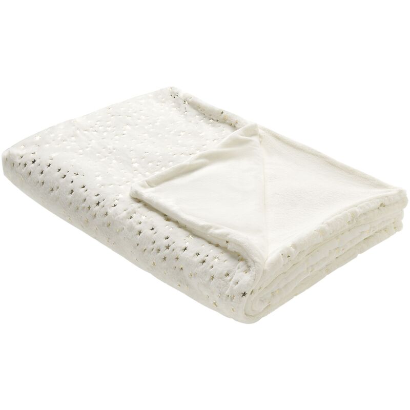 Beliani - Plaid Doux et Cosy avec Motif d'Étoiles Alazeya 150 x 200 cm en Polyester Crème et Doré Pour Décorer Votre Lit ou Canapé