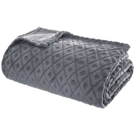 Plaid 3D Losange flanelle gris ardoise 180x230cm - Atmosphera créateur d'intérieur