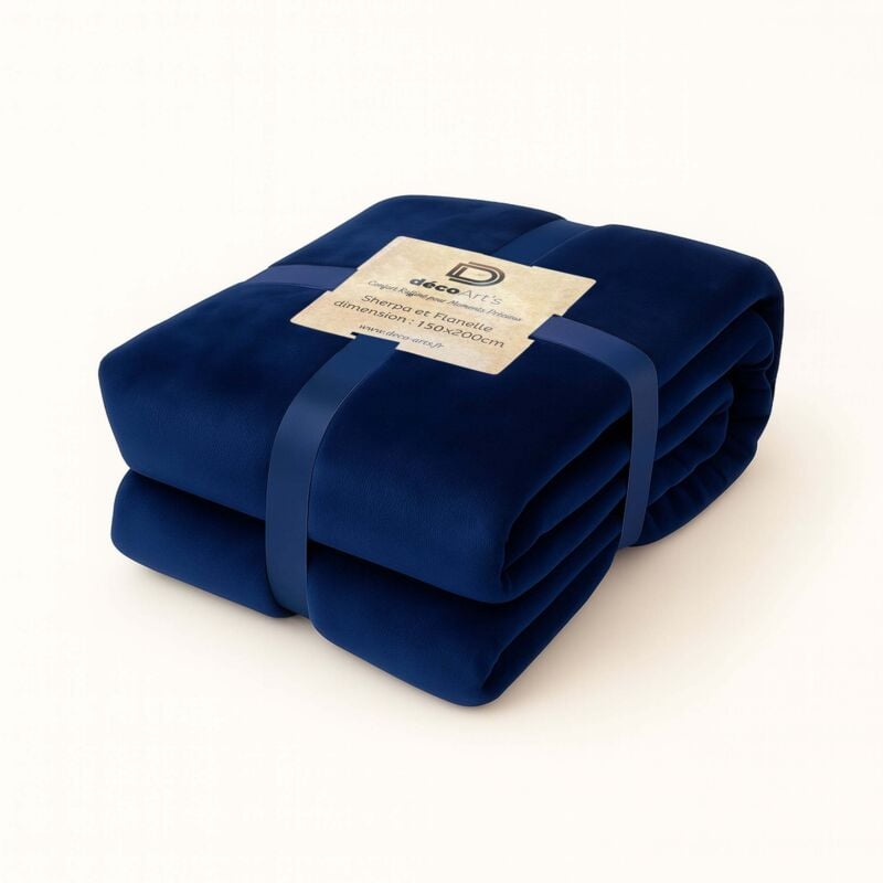 Deco Arts - Plaid Sherpa Flanelle 480GSM 150X200 Bleu marine