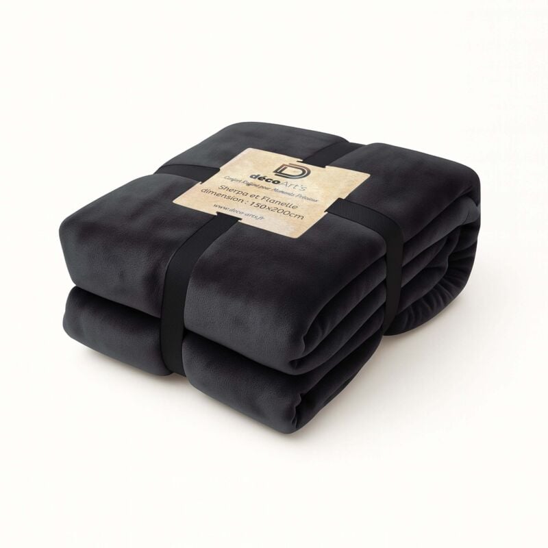 Plaid Sherpa Flanelle 480GSM 150X200 Gris Anthracite Deco Arts