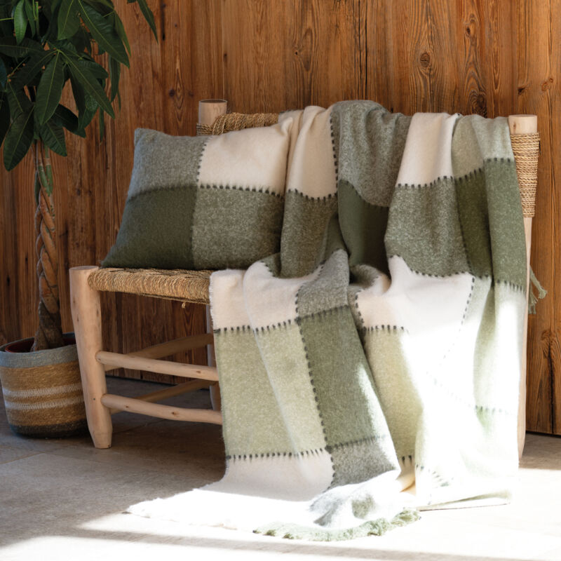 Plaid à carreaux aspect mohair Kaki 130x180 cm