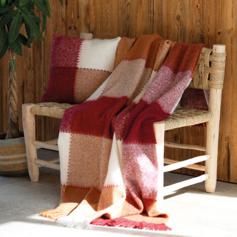 Plaid à carreaux aspect mohair Bordeaux 130x180 cm