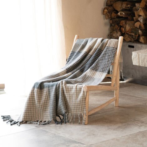 Plaid à carreaux aspect mohair doux Gris 130x180 cm
