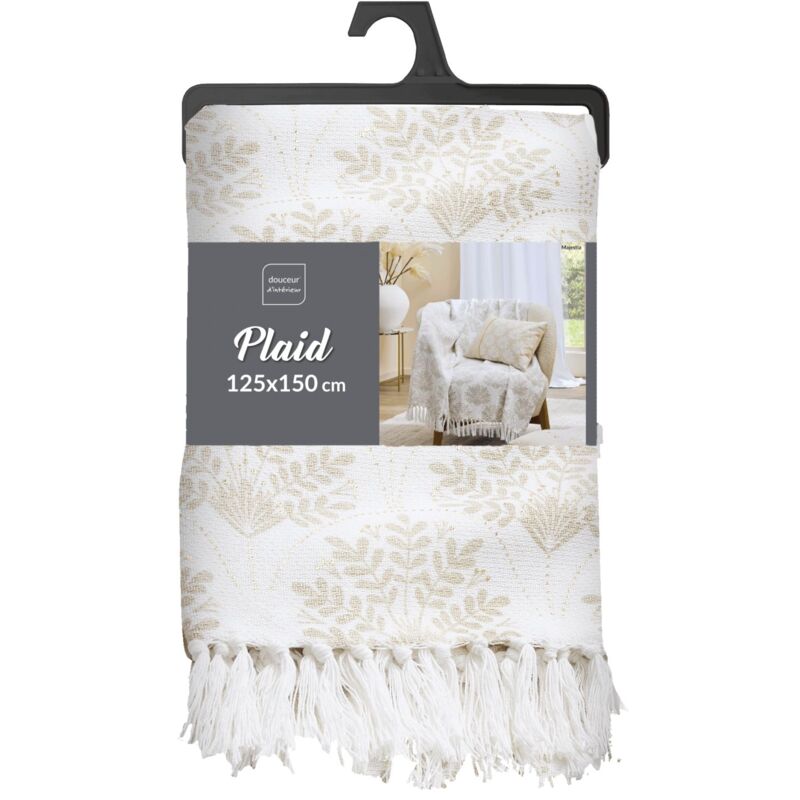 Plaid à franges 125x150 cm - Feuillage métallisé