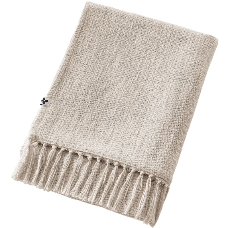 Plaid a franges en coton 180 x 220 cm Sixtine beige