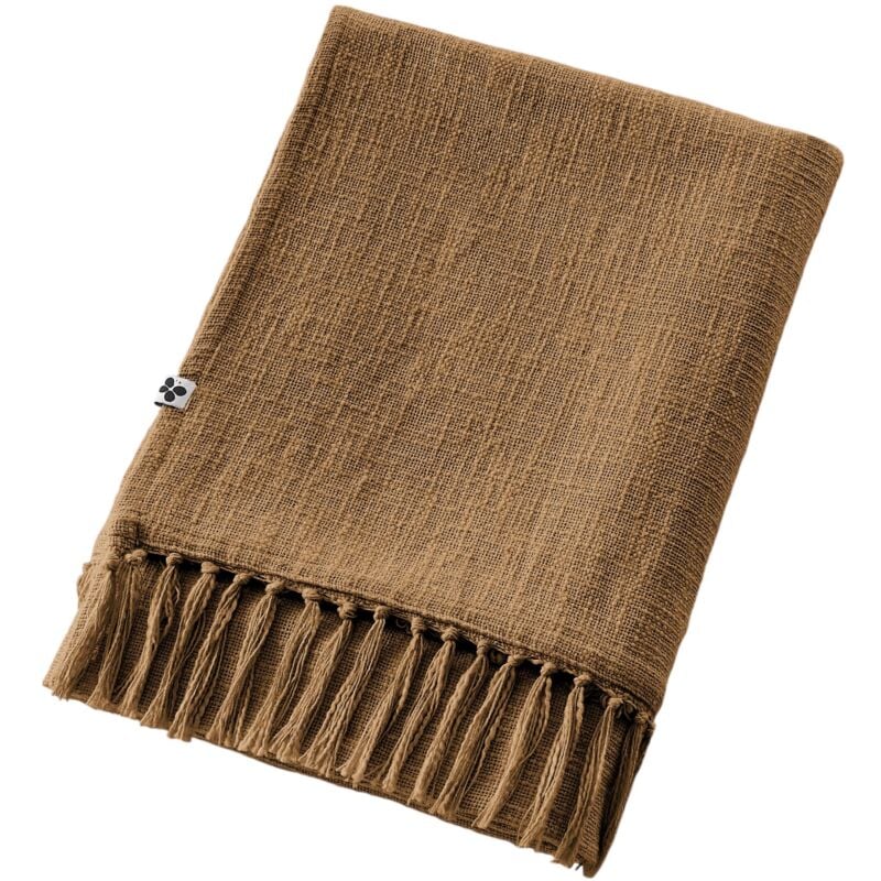 Plaid a franges en coton 180 x 220 cm Sixtine camel