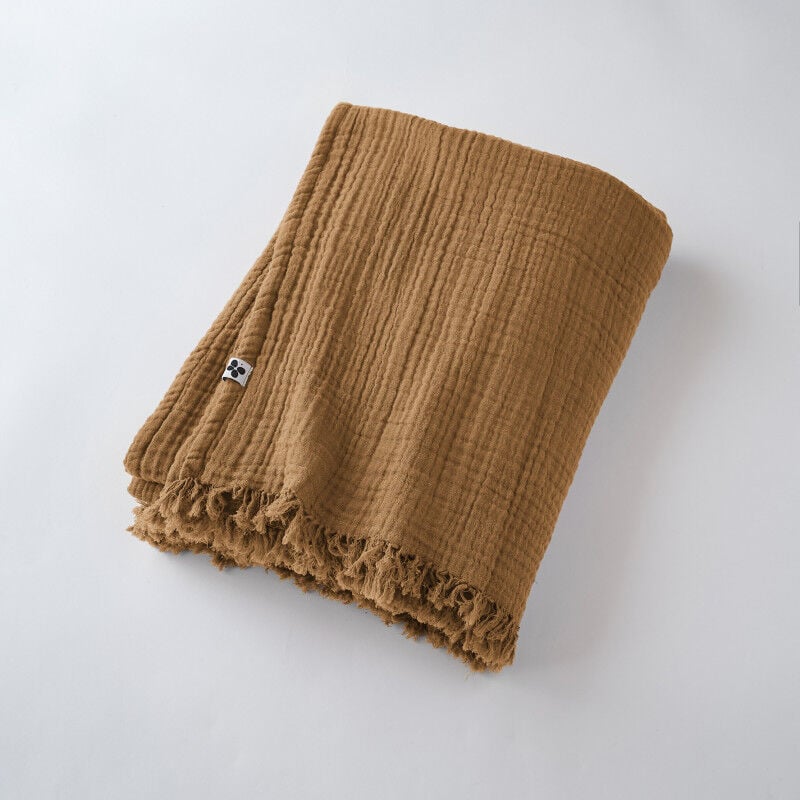Plaid à franges 'Gaïa' toutes dimensions 'Gaze de Coton' - Couleur: Gaïa Camel - Taille de plaid: 130 x 160 cm