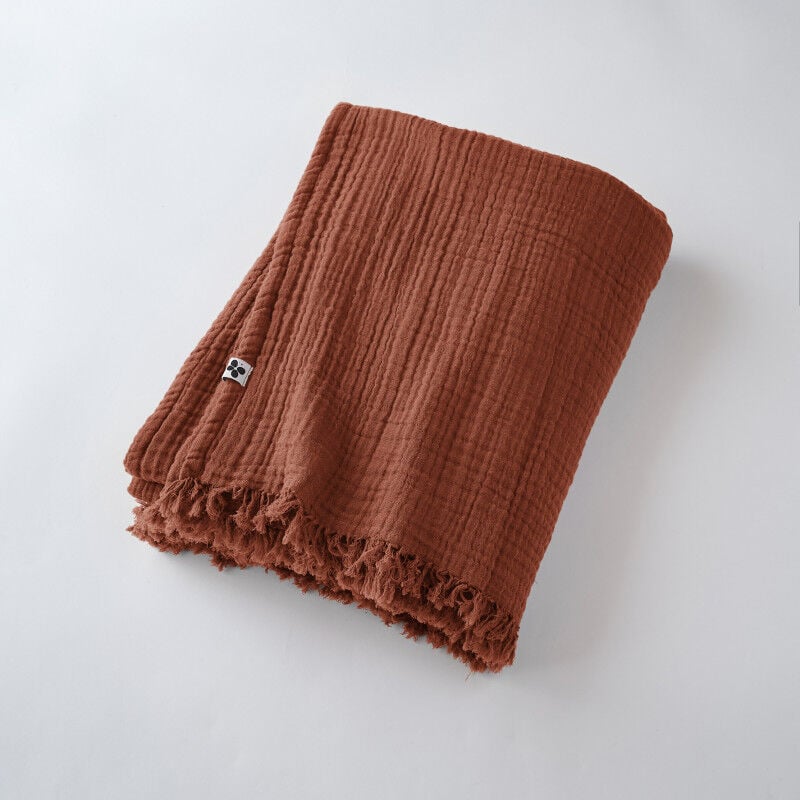 Plaid à franges 'Gaïa' toutes dimensions 'Gaze de Coton' - Couleur: Gaïa Terracotta - Taille de plaid: 130 x 160 cm