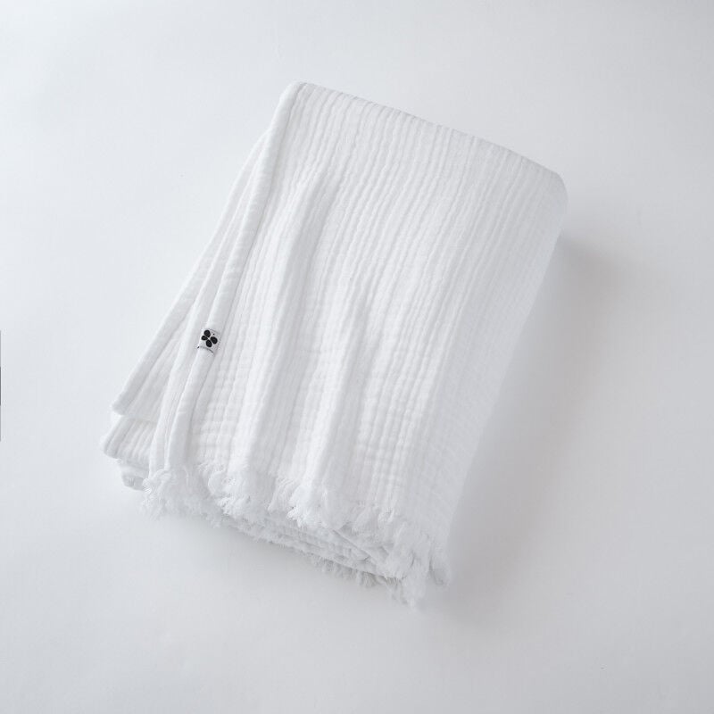 Plaid à franges 'Gaïa' toutes dimensions 'Gaze de Coton' - Couleur: Gaïa Chantilly - Taille de plaid: 130 x 160 cm
