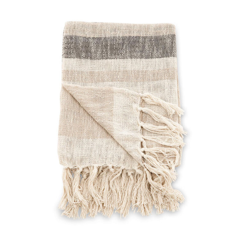 Plaid à Franges 'Sandy' 130x170cm Beige