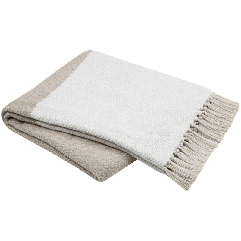 Plaid avec franges - Effet laine grattée bicolore Naturel 125x150 cm