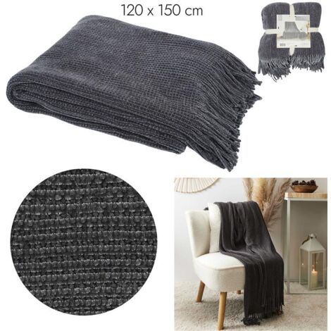 Plaid chenille en polyester avec franges 120 x 150 cm