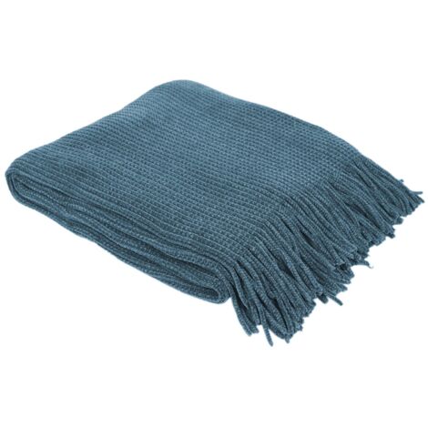 Plaid Chenille Frange Bleu Canard 120x150 - Home Deco Factory