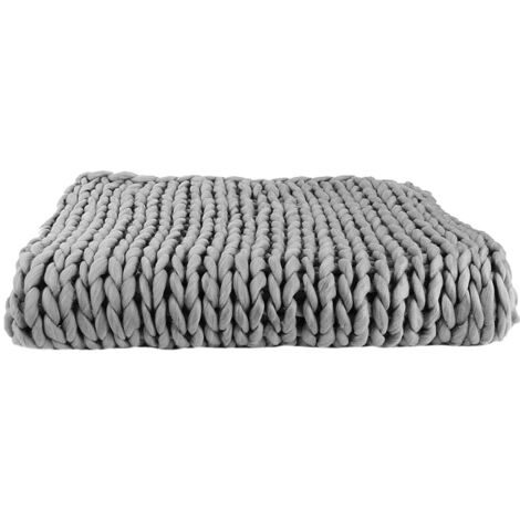 Plaid Chunky 120x150cm Grosse Maille Tressée Coloris Gris