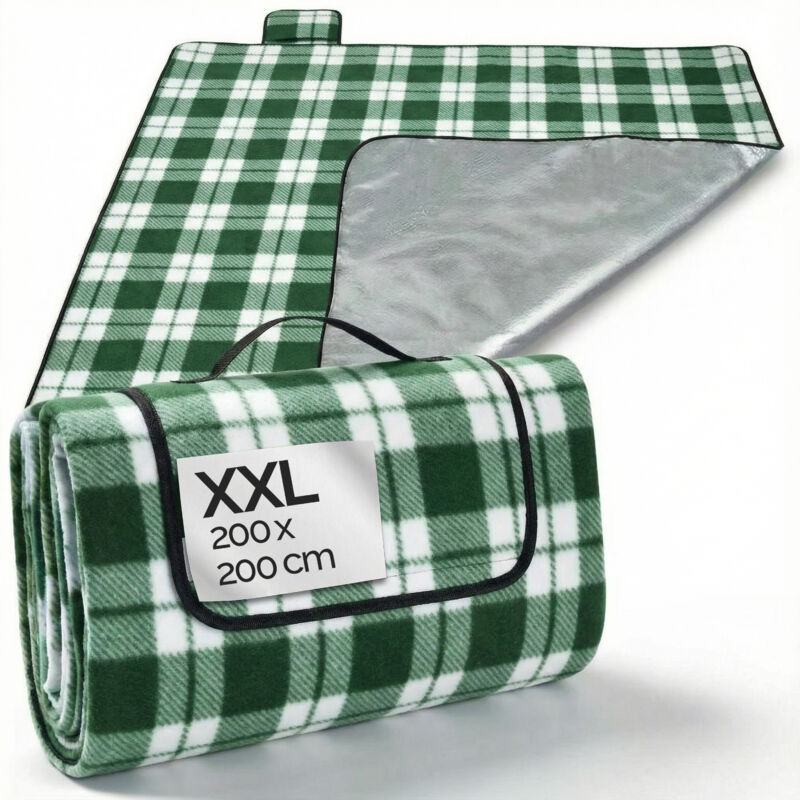 Couverture de pique-nique pliable avec poignée Pratique plaid Imperméable Thermo-isolant Couleur au choix 200 x 200 cm. carreau/vert - Detex