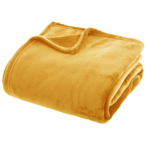 Plaid couverture en flanelle coloris Jaune - Longueur 230 x largeur 180