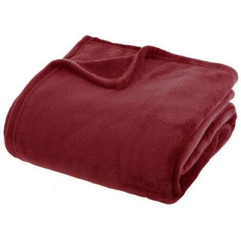 Plaid couverture en flanelle coloris Rouge Grenat - Longueur 230 x largeur 180