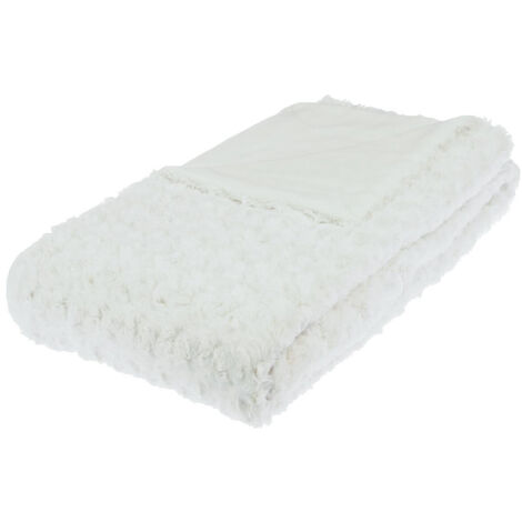 Plaid, couverture en polyester coloris blanc - longueur 160 x Profondeur 120 x Hauteur 2 cm