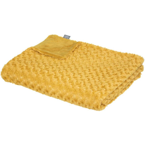 Plaid, couverture en polyester coloris jaune  Ocre -  longueur  230  x Profondeur  180  x Hauteur  2 cm