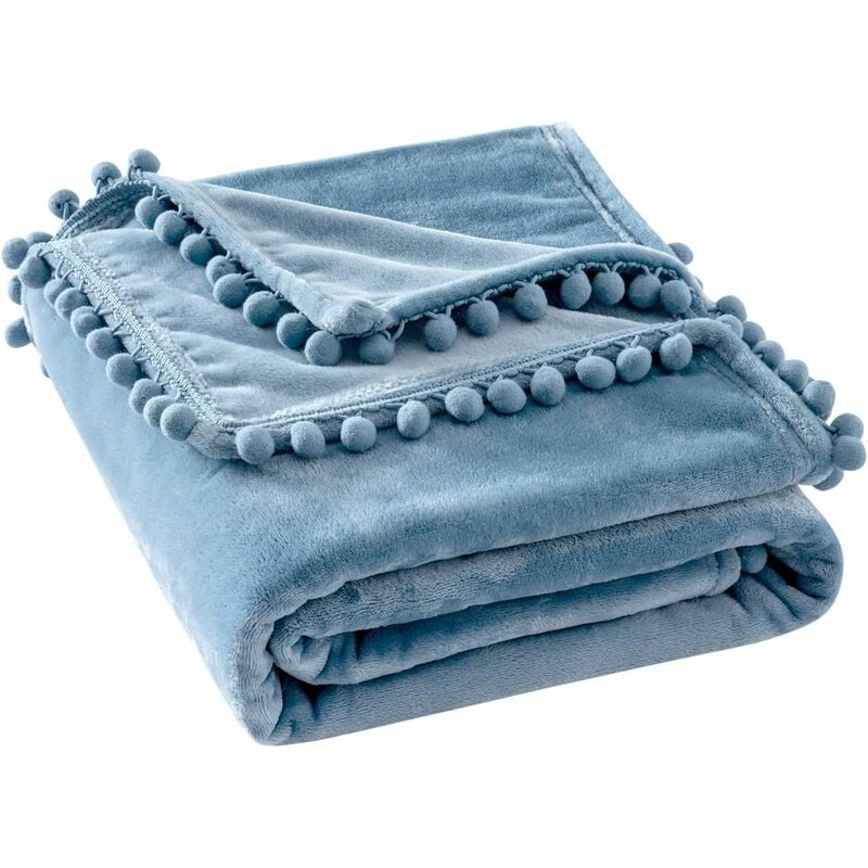 Plaid Couverture Polaire en Flanelle Velours, 1 Pièce Moelleux Douce Chaude Fourrure, 150X200CM Bleu Gris