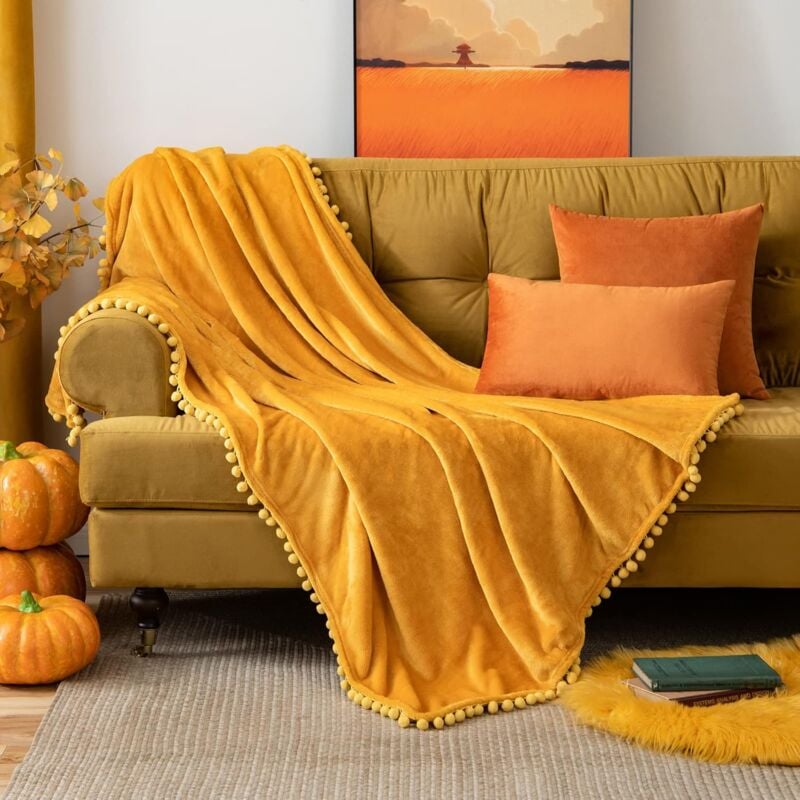 Plaid Couverture Polaire en Flanelle Velours, 1 Pièce Moelleux Douce Chaude Fourrure, 150X200CM Jaune