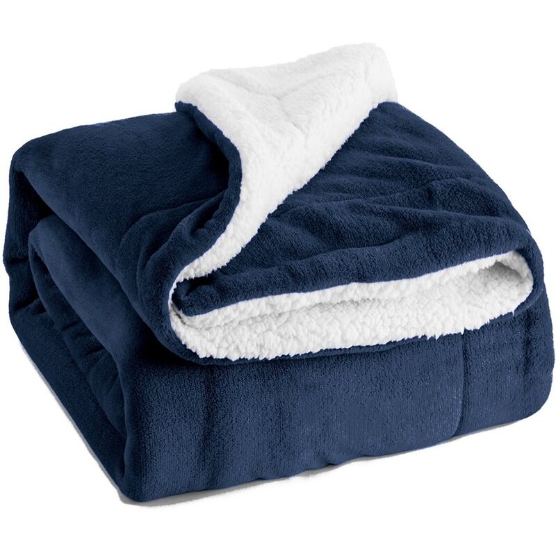 Plaid Couverture Polaire en Sherpa, 130x160 Couverture lit 1 Personne Bleu Marine, Plaid Canape Fourrure Jeté de Canapé Réversible, Jete de Canape