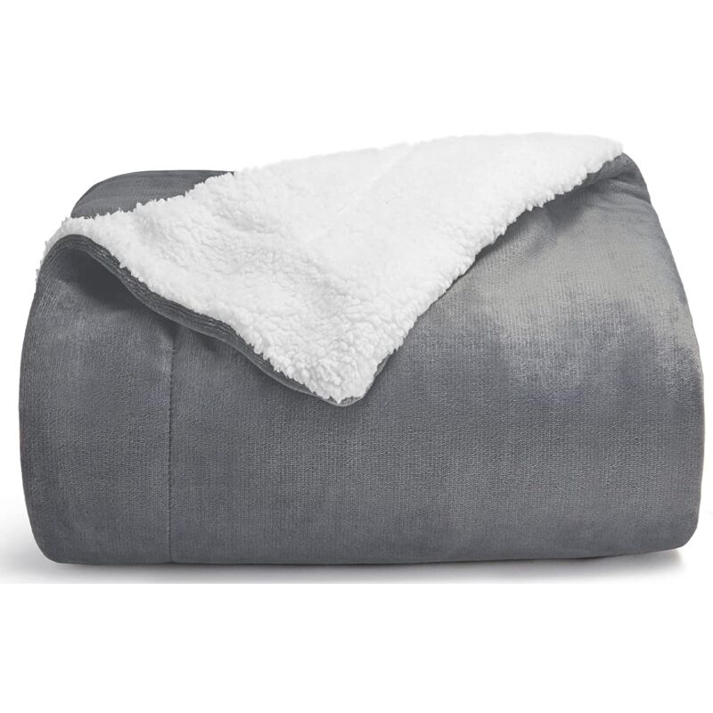 Plaid Couverture Polaire en Sherpa, 130x160 Couverture lit 1 Personne Gris Anthracite, Plaid Canape Fourrure Jeté de Canapé Réversible, Jete Canape