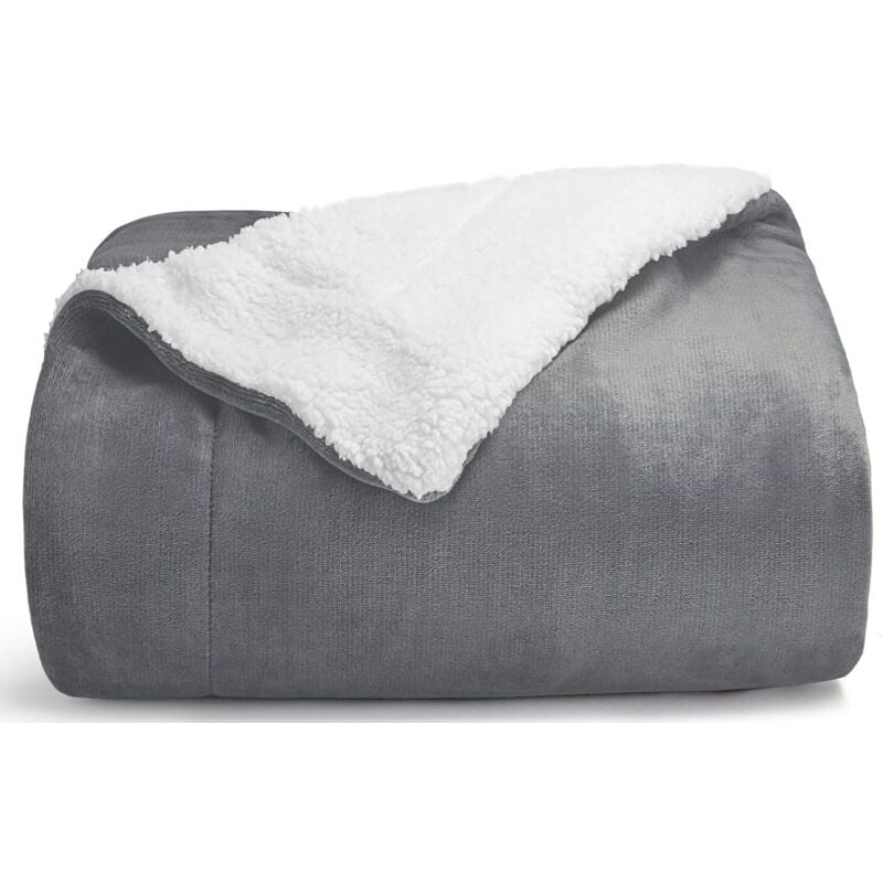 Plaid Couverture Polaire en Sherpa, 130x160 Couverture lit 1 Personne Gris Anthracite, Plaid Canape Fourrure Jeté de Canapé Réversible, Jete Canape