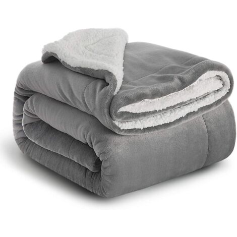 Plaid Couverture Polaire Sherpa Gris 152x202cm - Couverture de Lit Réversible Double Face Douce et Chaude Plaid Jeté de Canapé Flanelle