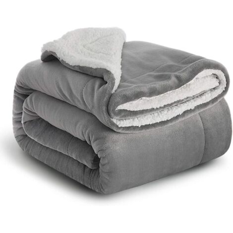 Plaid Couverture Polaire Sherpa Gris 152x202cm - Couverture de Lit Réversible Double Face Douce et Chaude Plaid Jeté de Canapé Flanelle