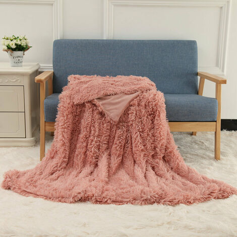 Plaid Couverture Polaire Super Doux Plaid en Microfibre Aspect Fausse Fourrure Artificielle Jeté de Canapé Douce et Chaude pour Couvre-Lit/Climatisation TV (Poudre de pâte de haricot, 160×200cm)