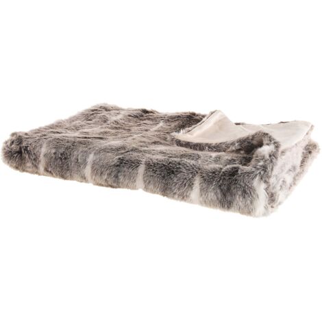 Plaid Couvre Lit Effet Fourrure 180 x 220 cm en Tissu Marron et Blanc Doux au Toucher Idéal pour Habiller un Canapé ou Comme Couverture Beliani