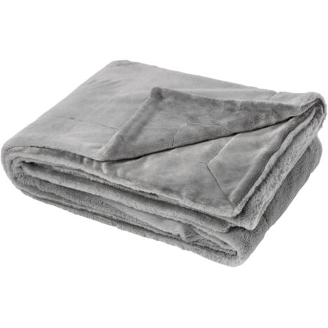 Plaid Double Face Imitation Fourrure et Polaire Gris Galet 150x200 cm