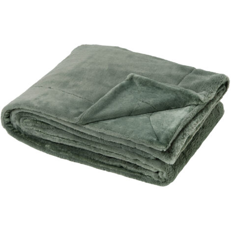 Plaid Double Face Imitation Fourrure et Polaire Kaki 150x200 cm