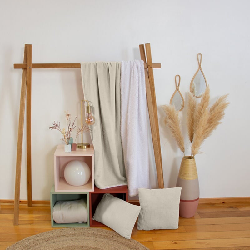 Linnea - Plaid double gaze de coton et polyester gaz & sherpa 130x170 cm