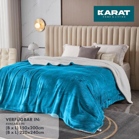 Plaid Douillet Glory, Couverture Polaire certifié Oeko-Tex, Double face, Bleu ciel 220 x 240 cm