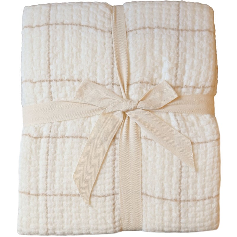 Plaid doux gaufré à carreaux Naturel 130x180 cm