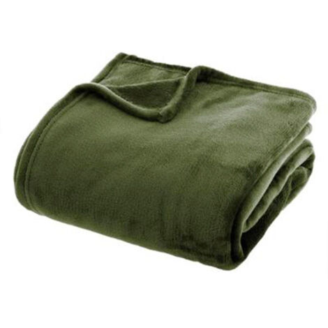 Plaid Doux Uni "Flanel" 130x180cm Vert Kaki