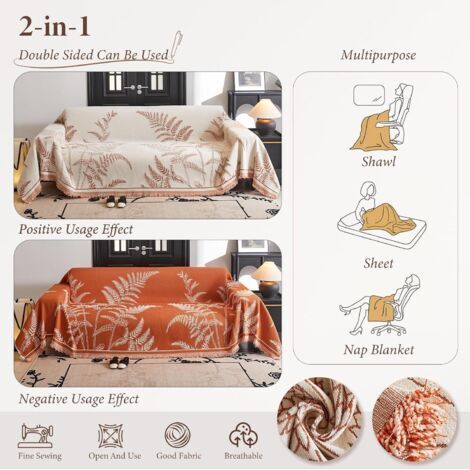 Plaid e copriletto in ciniglia di grandi dimensioni, copridivano, copridivano lavabile, copridivano con delicate frange 180 x 130 cm - Arancione